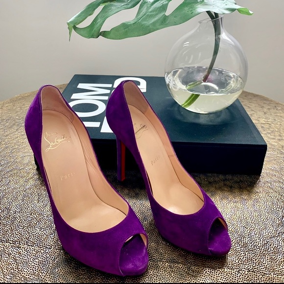 Christian Louboutin Purple Suede Peep Toe Pump - Picture 2 of 8